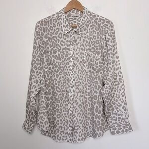 Lucky Brand Neutral Leopard Print Button-Up Lightweight Modal Shirt